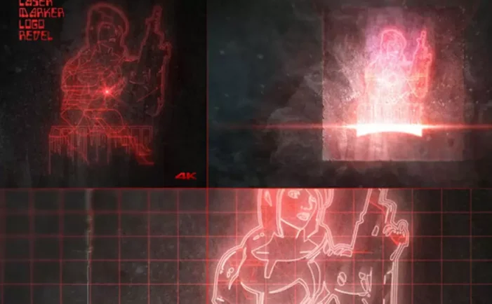 激光游戏人像logo标记4k标志显示AE视频模版Laser Marker 4K Logo Reveal