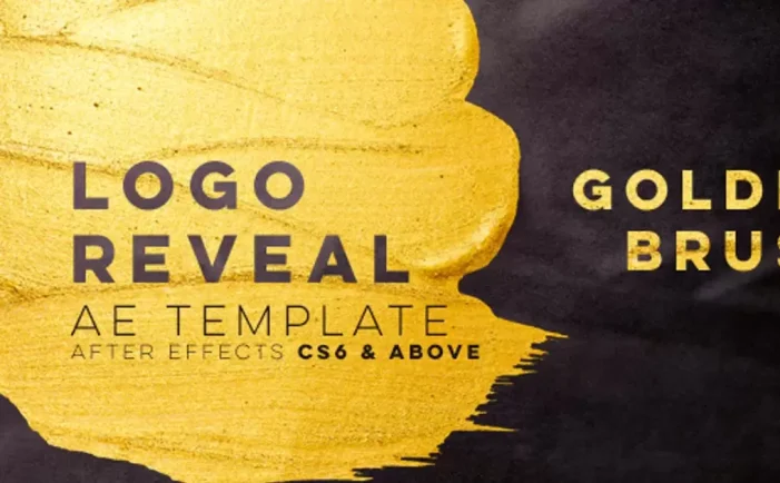 金色刷子笔刷logo徽标显示AE视频模版Golden Brush Logo Reveal