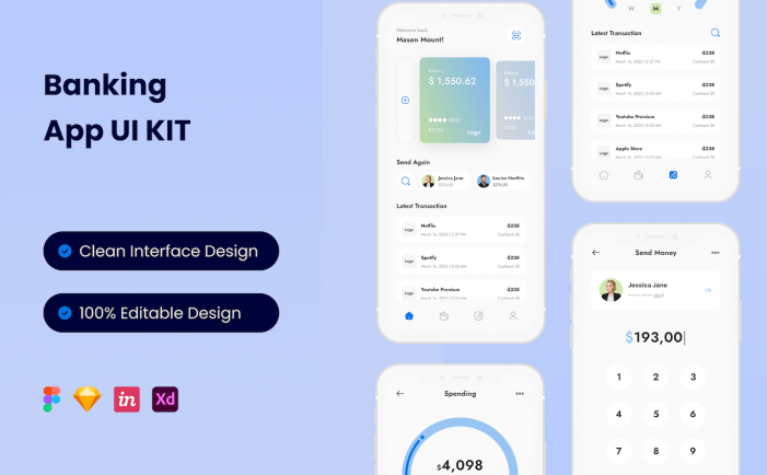 银行手机应用 App UI Kit (FIG,SKETCH,XD)