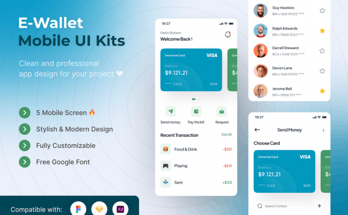 电子钱包移动APP UI KIT (FIG,SKETCH,XD)