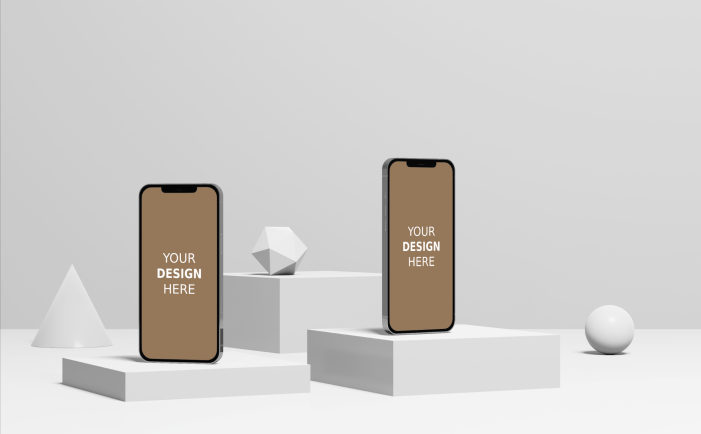 手机展示几何背景模型 (PSD)